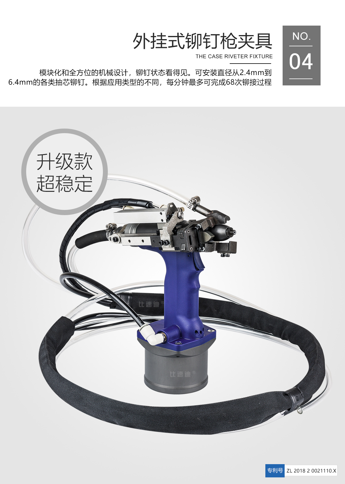 一出二雙槍款自動拉釘機，外掛式拉釘槍夾具，可裝2.4至6.4毫米各類抽芯鉚釘