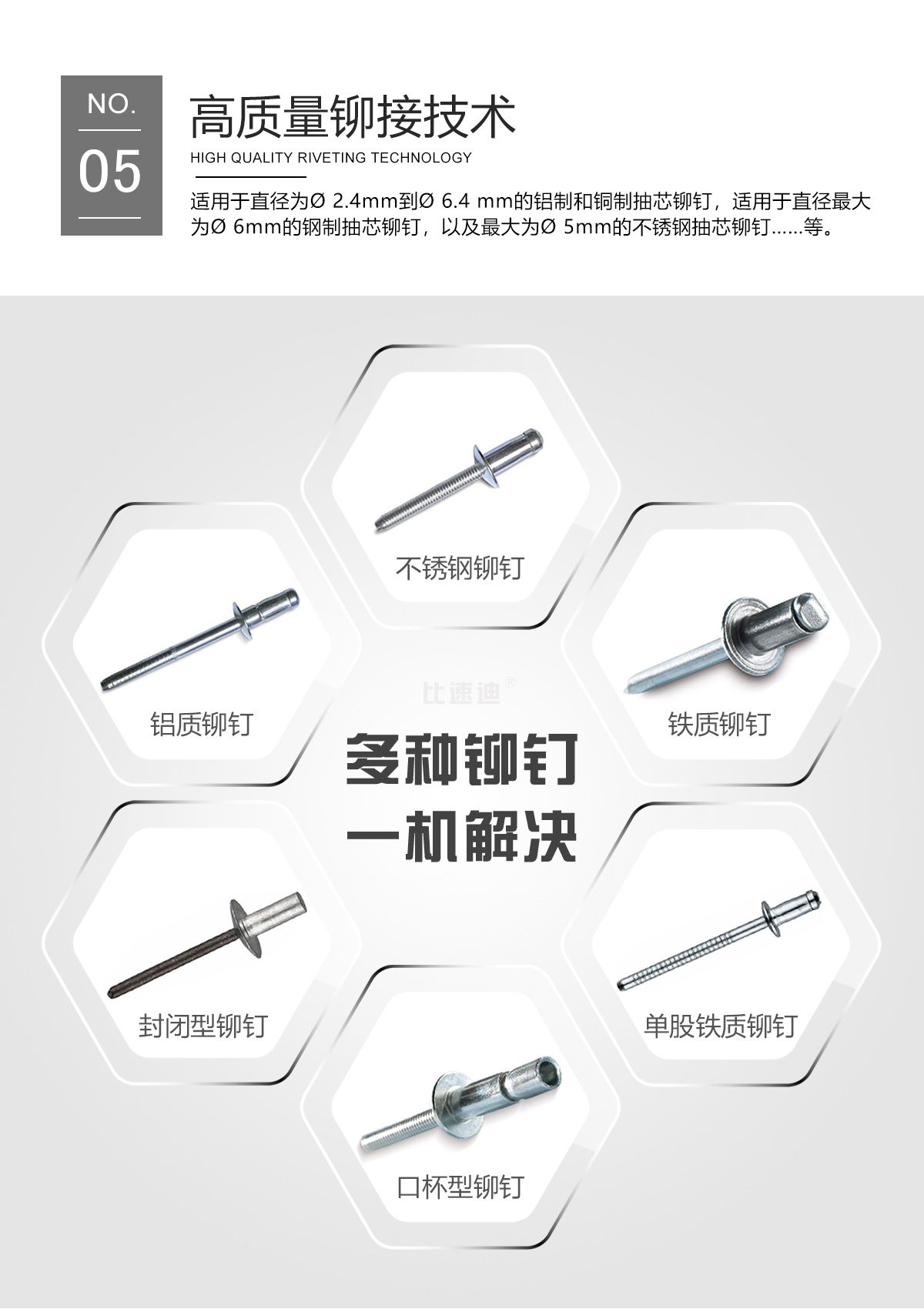 一出二雙槍款自動拉釘機，適用不鏽鋼、鋁質、鐵質、封閉型、單股、口杯型等多種抽芯鉚釘